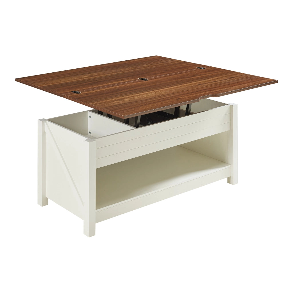 Tavolino Centrale da Salotto Kasama con Piano Sollevabile e Apribile 110 x 55 x 54 cm Effetto Noce / Bianco [en.casa]