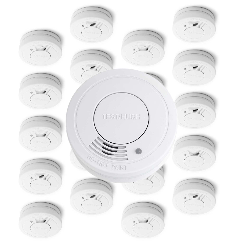 Set 20x Rilevatore di fumo con batteria da 9 V, allarme antincendio con funzione HUSH, sensore antifumo fotoelettrico affidabile con potenza sonora di 85 dB