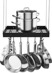 Supporto per pentole a muro - Racks per pentole - Placca per pentole - Placca per pentole da incasso - Matto nero 40CM - 10 ganci