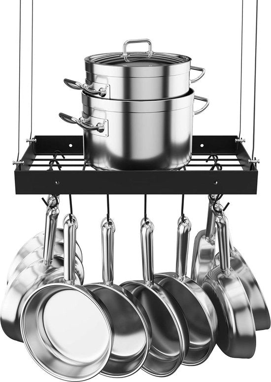 Supporto per pentole a muro - Racks per pentole - Placca per pentole - Placca per pentole da incasso - Matto nero 40CM - 10 ganci