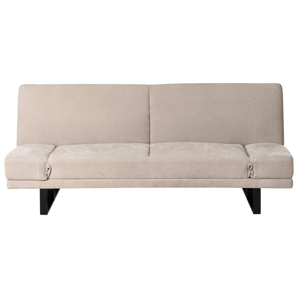 Divano Letto in Tessuto beige chiaro ciniglia con schienale reclinabile e struttura in legno stile moderno