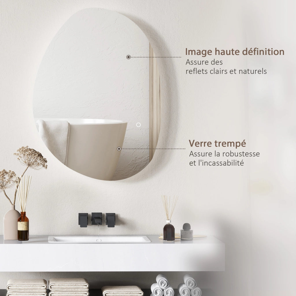 Specchio da Bagno Asimmetrico con LED ¨C zephmum ¨C Bianco, Antinebbia, Montaggio a Parete, 70x50 cm
