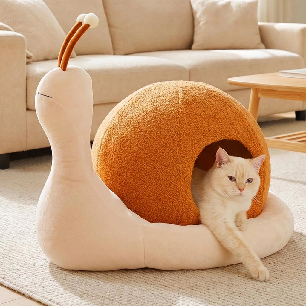 Cuccia per Gatti da Interno, Cuccia a Forma di Chiocciola per Gattini con Cuscino Rimovibile e Lavabile, Peluche Morbido e Fondo Antiscivolo, Letto Chiuso per Cani Piccoli e Gatti