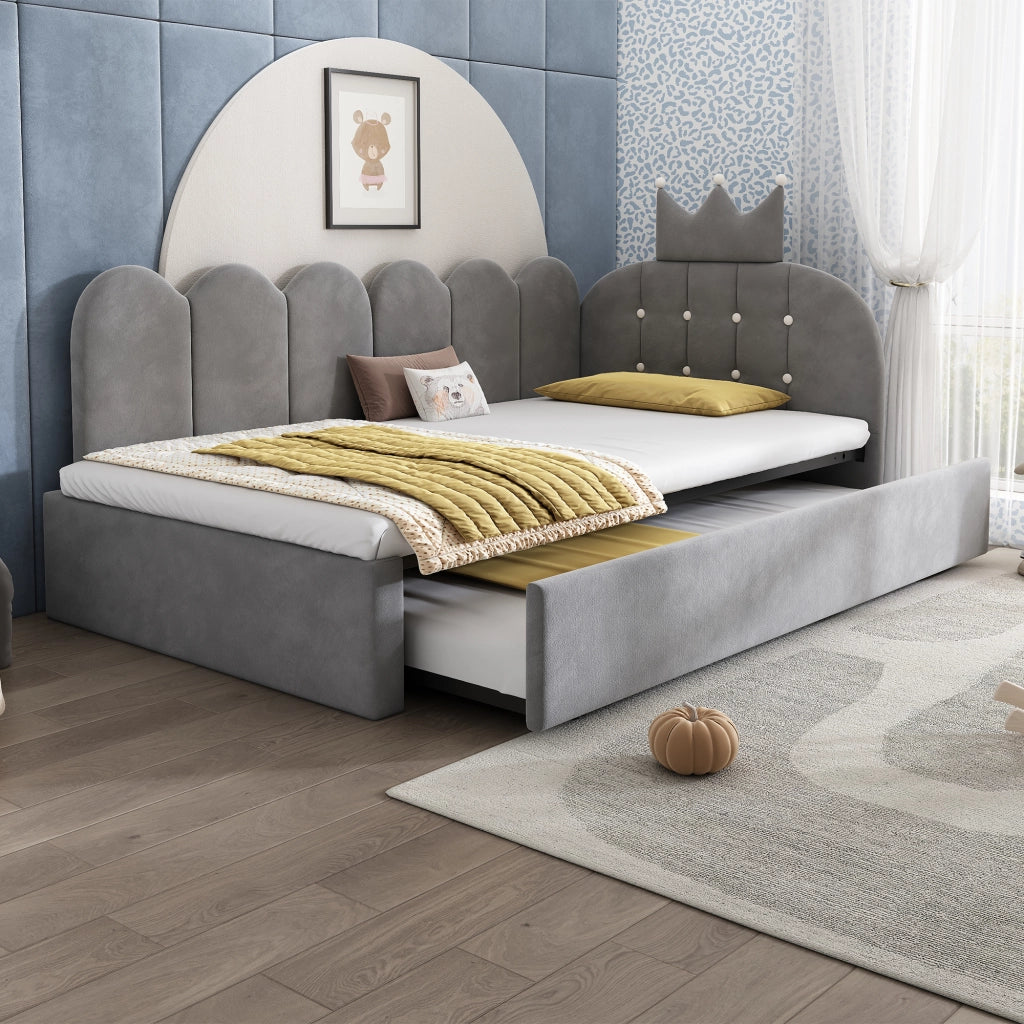 LETTO a L con letto estraibile 90x200 cm Velluto Grigio