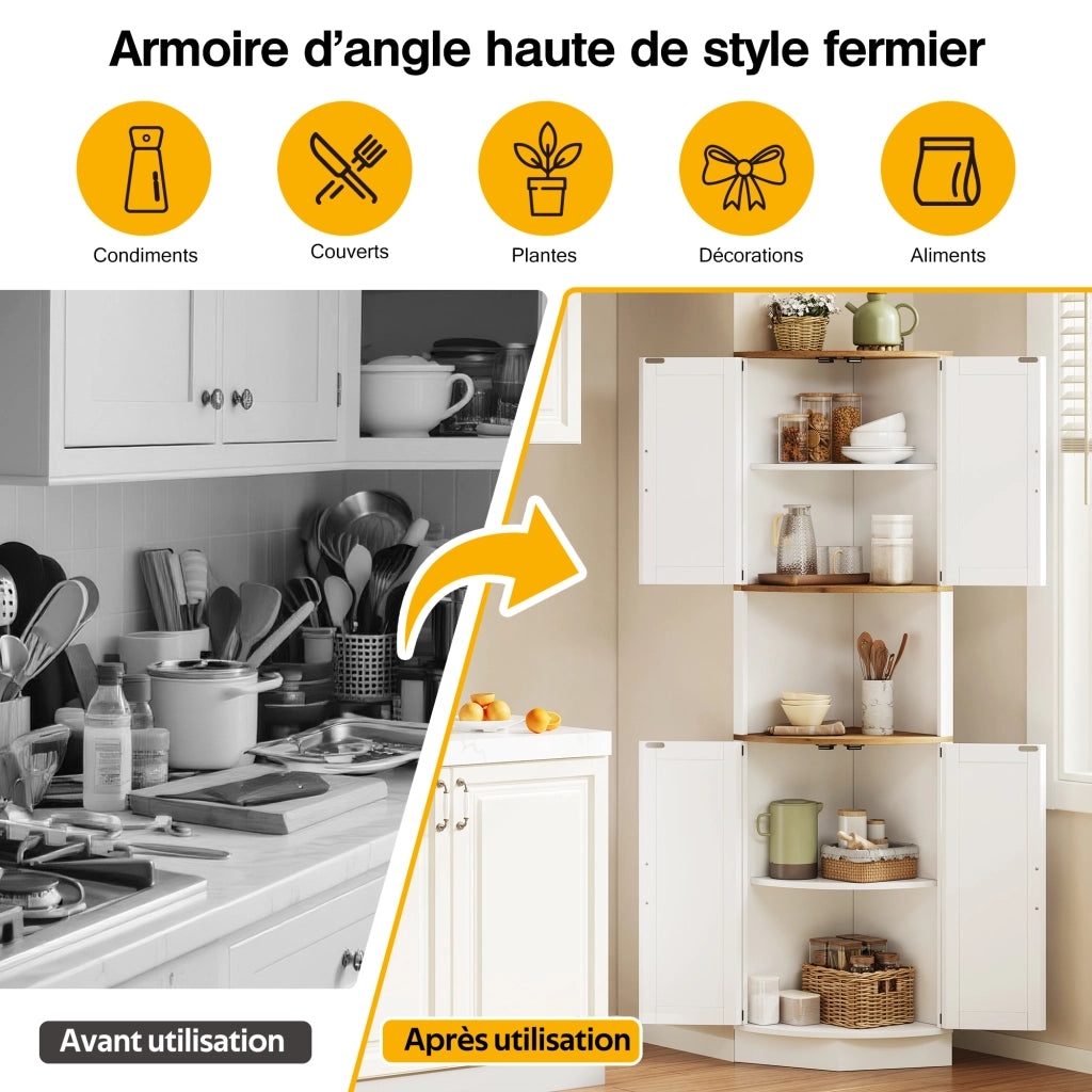 Mobile angolare con 5 vani e antiribaltamento - per cucina - in MDF - 39.5×39.5×180 cm - bianco