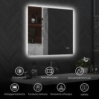 Specchio da Bagno Anticondensa con Luminosità e Colore Regolabili, in Vetro e Lega di Alluminio, 80x60x4 cm