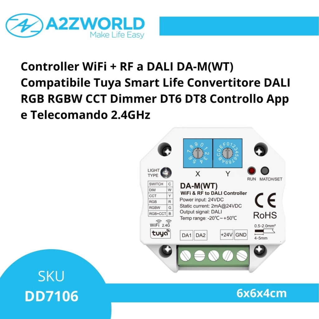 Controller WiFi + RF a DALI DA-M(WT) Compatibile Tuya Smart Life Convertitore DALI RGB RGBW CCT Dimmer DT6 DT8 Controllo App e Telecomando 2.4GHz