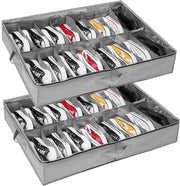 Organizzatore di Scarpe da 2 - Contenitori di Archiviazione per sotto il Letto - Spazio per 32 Paia di Scarpe - Pieghevole e Regolabile con Cinturino di Allacciamento
