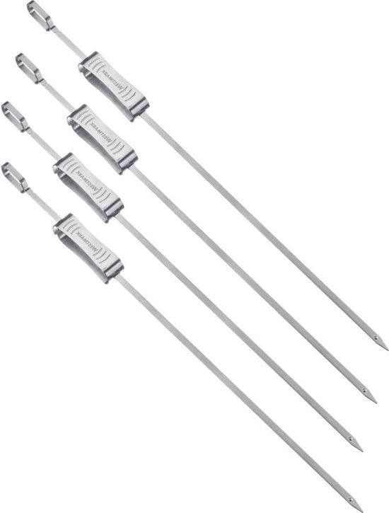 Spiedini da BBQ in acciaio inossidabile da 42 cm con regolatore di apertura - ideali per shashlik - set da 4 pezzi