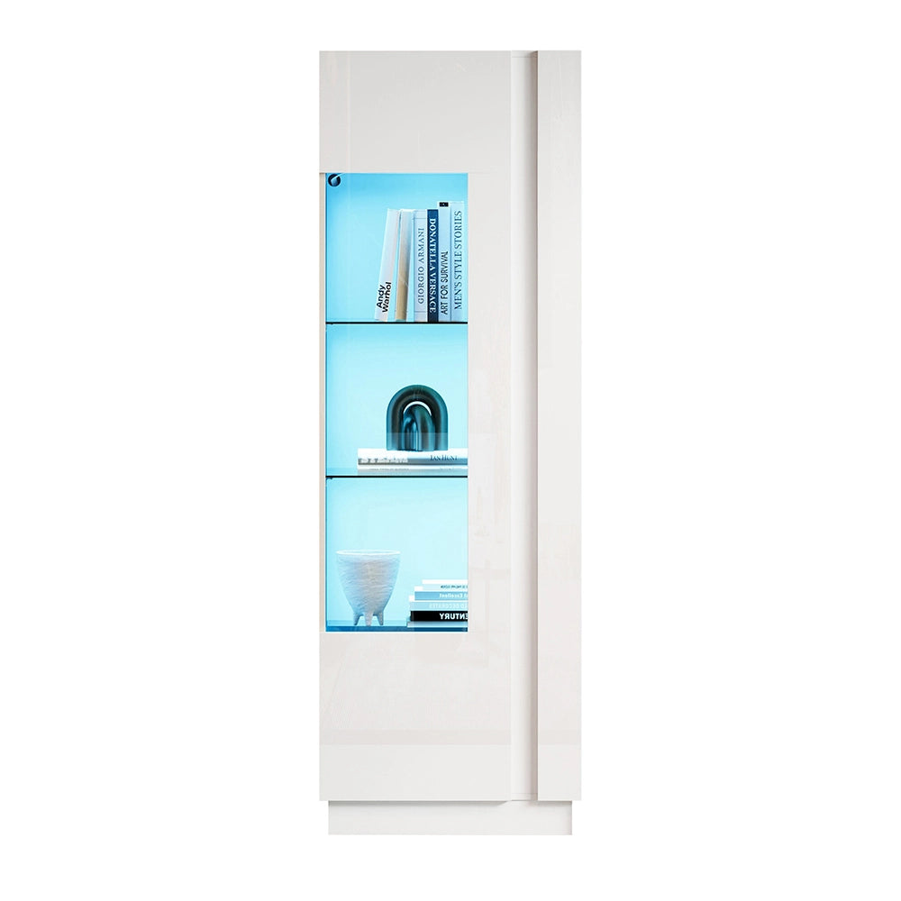 Vetrina 60x40x180 cm con LED - Xylo - 3 ripiani in vetro, ante in acrilico, armadio per soggiorno, bianco