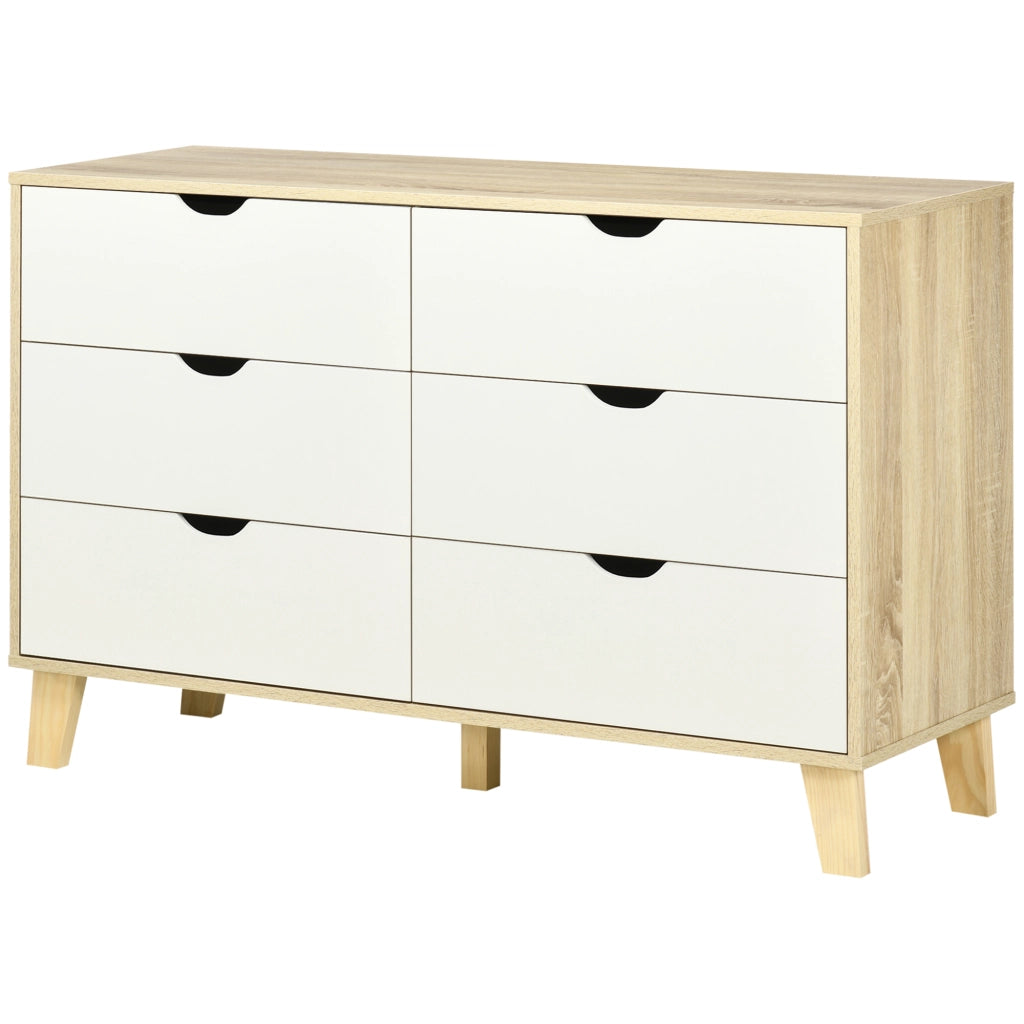 Cassettiera Moderna con 6 Cassetti ¨C zephmum ¨C Legno Naturale e Bianco 120x40x76 cm