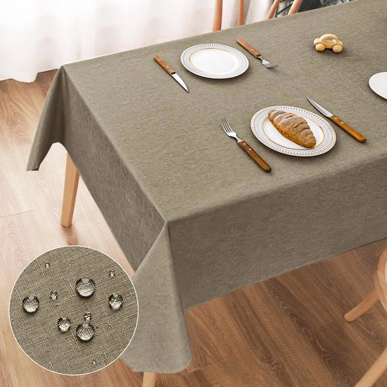 Tavolo con tovaglia da tavolo impermeabile, colore moka, dimensioni 100x140cm, finitura in lino, realizzato in poliestere con effetto loto, resistente alle macchie e al tempo per soggiorno, sala da pranzo, balcone, giardino