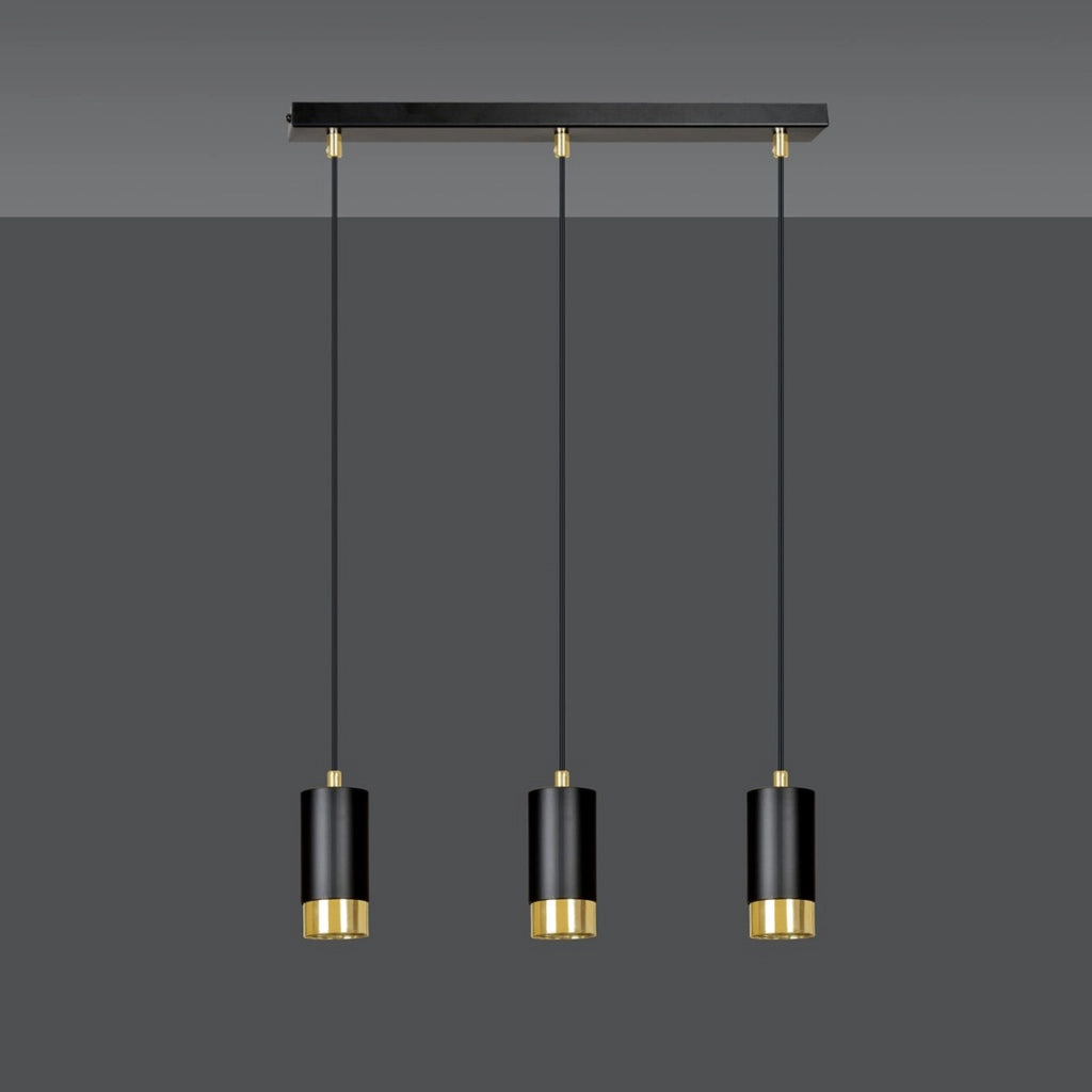 Lampada a sospensione Fumiko in acciaio nero opaco e oro
