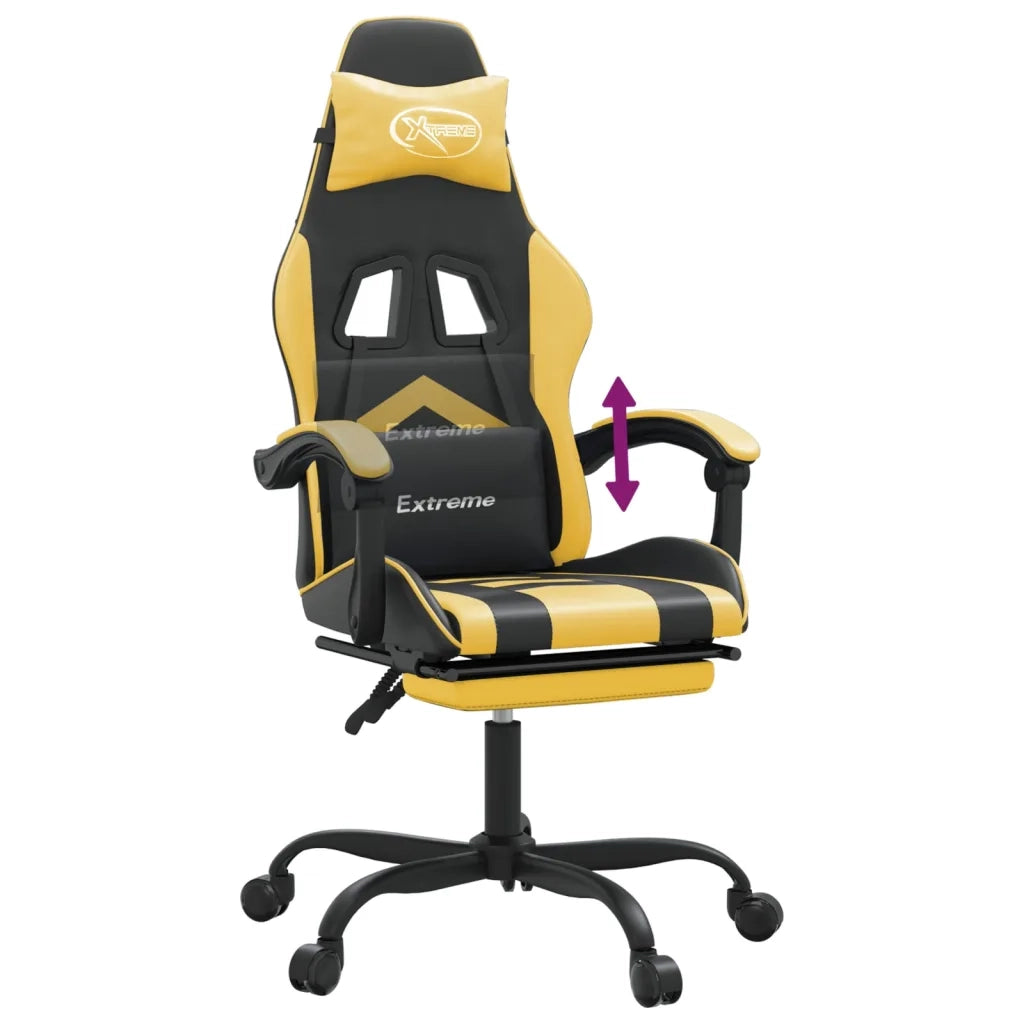 Sedia da Gaming | Sedia da e-sports con Poggiapiedi Nero e Oro in Similpelle