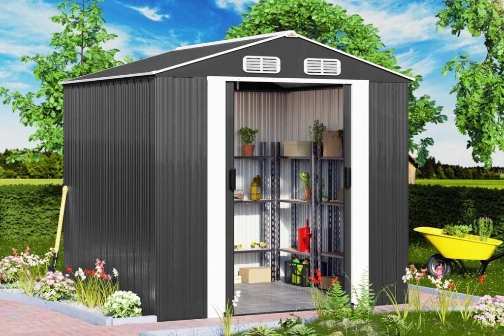Capanno da Giardino XXL 5m² Fondamenta 260x205x180cm Porta Scorrevole Rimessa per Attrezzi da Esterno 9m³