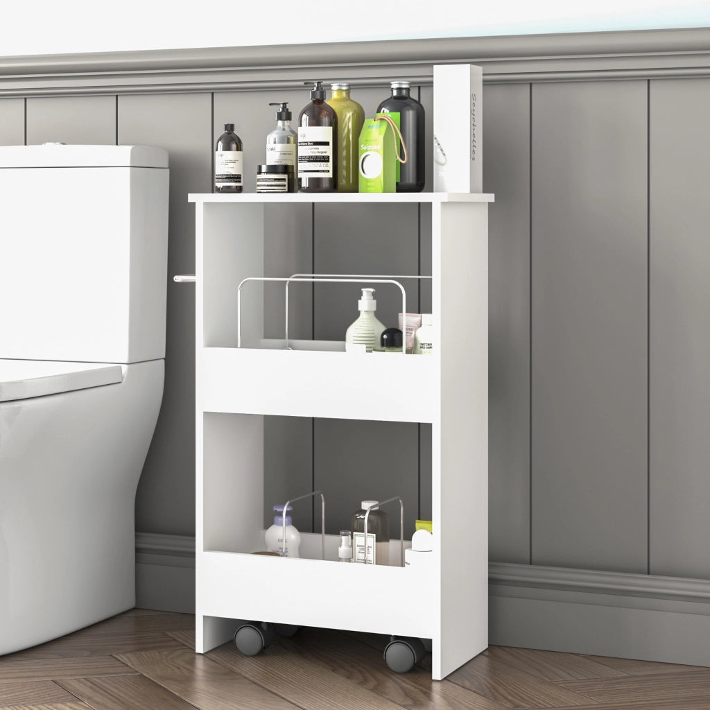 Carrello da Cucina Katra a Ruote con Ripiani 67 x 40 x 20 cm - Bianco [en.casa]