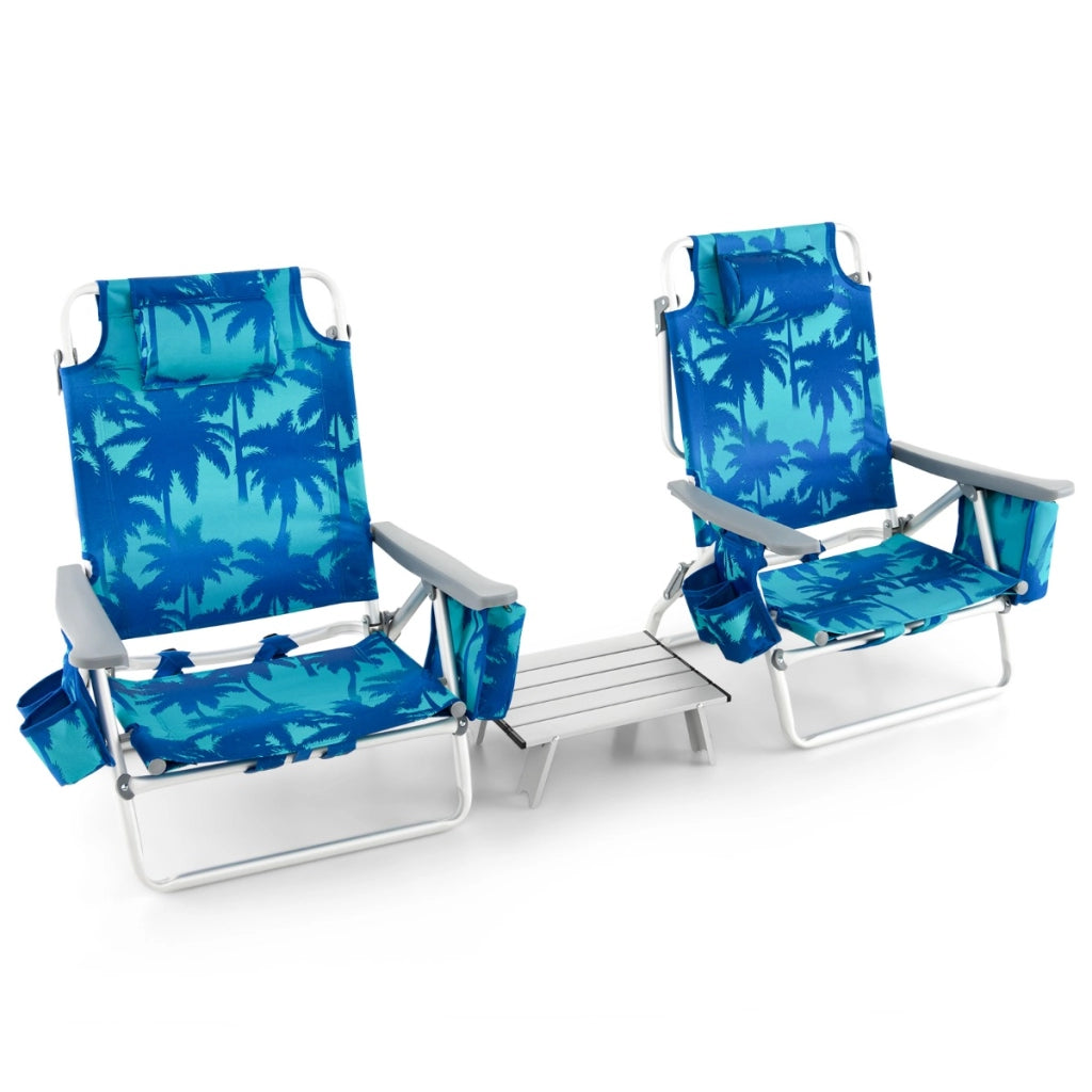 Set di sedie da spiaggia e tavolino, Sedie da esterno reclinabili con tavolino da campeggio a scomparsa Blu navy-Tavoli e sedie da campeggio