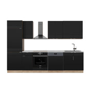Cucina componibile Fame-Line Nero rigato/Rovere dorato 300 cm senza piano di lavoro Vicco