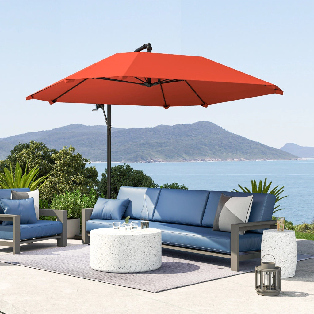 Ombrellone a Sbalzo con Copertura Regolabile e Base a Croce ¨C zephmum ¨C Bordeaux, Metallo, Poliestere, 260x304x245 cm