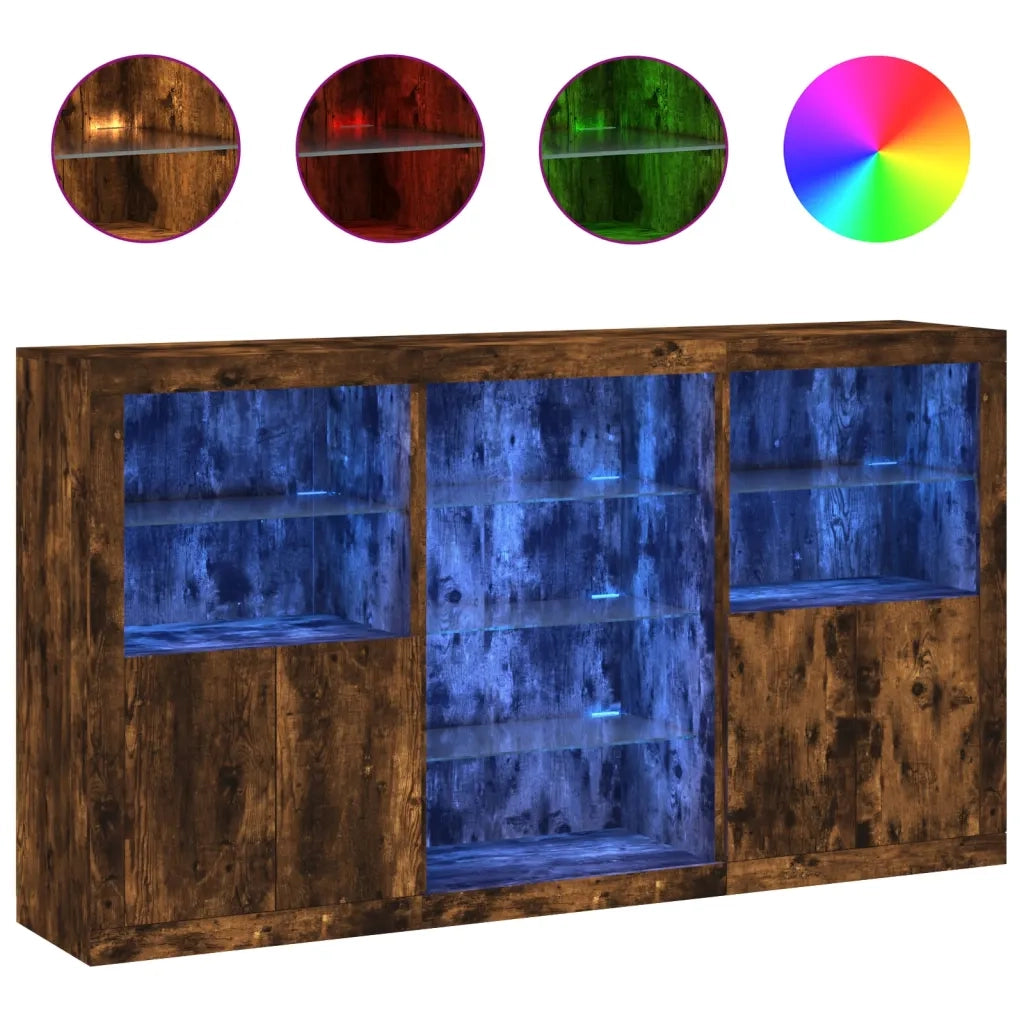 Credenza con Luci LED-Buffet-Armadio da cucina Rovere Fumo 181,5x37x100 cm 618501