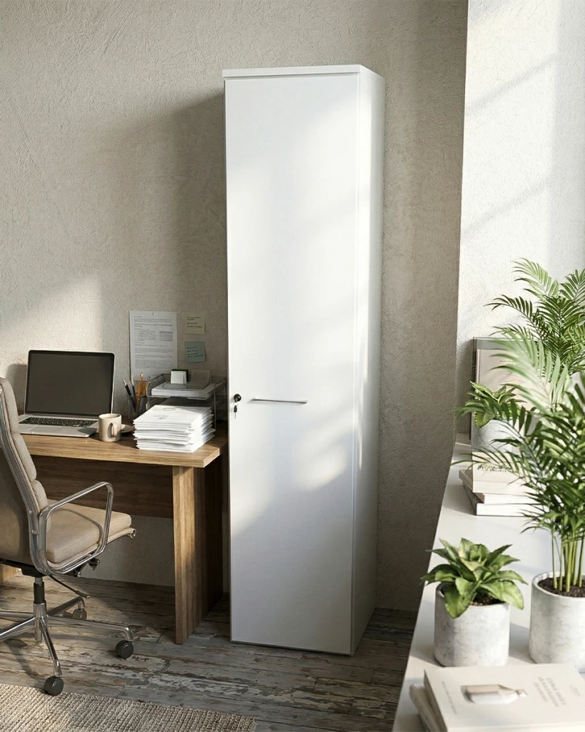 Armadio ufficio Boston - Mobile archivio 1 anta con serratura - 4 mensole incluse - L. 45 x H. 199 x P. 42,5 cm – Bianco_