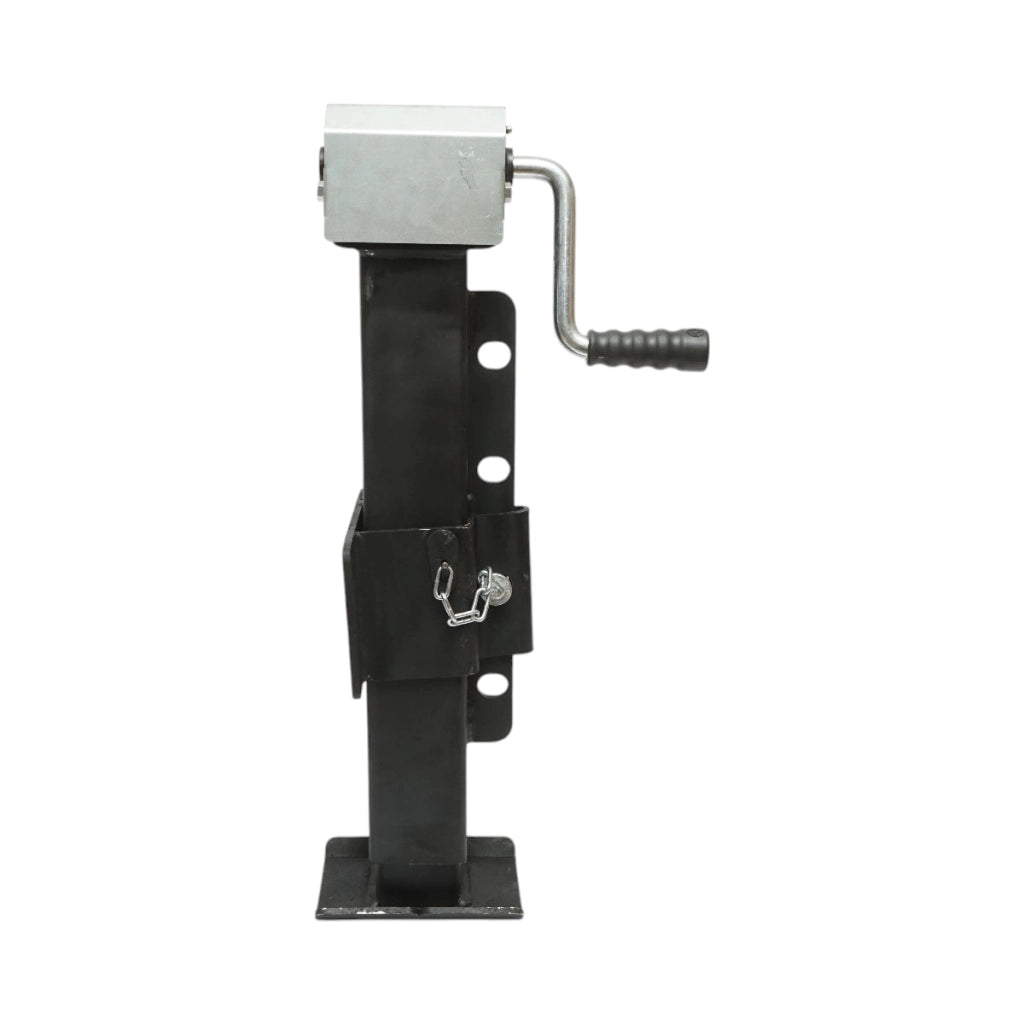 Piedino di supporto regolabile per rimorchio con manovella 65 cm, fissaggio laterale, carico massimo 4000 kg.