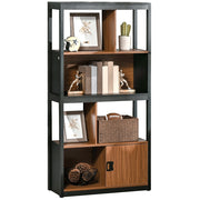 Libreria 4 Livelli con Armadietto ¨C Zephmum ¨C Truciolato, Marrone e Nero, 76.5x30x150 cm