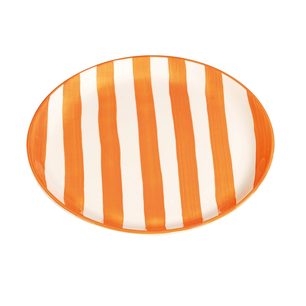 Set 2 Piatti Piani Artigianali Decorati a Righe Colore Arancione d.28 cm Design Italiano Elegante per Servizio Tavola Alta Qualità Made in Italy