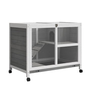 Gabbia per conigli a 2 piani con ruote in legno massello grigio 91.5x53.3x73 cm ¨C zephmum ¨C grigio legno massello 91.5x53.3x73