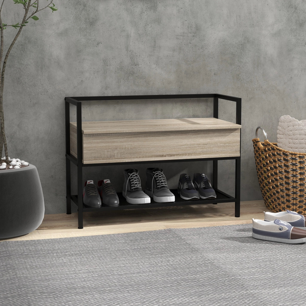 Banco ingresso con tapa abatible e ripiano grigliato ¨C zephmum ¨C rovere 84x39.5x61 cm