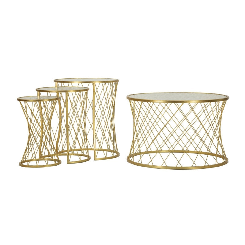 Tavolinetti Noah Gold Set 4 Pz cm ø 70x45-47x54,5-36x50-28x45
