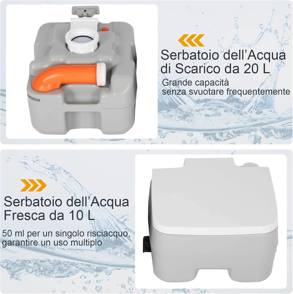 20L Toilette Portatile con Serbatoio Rimovibile e Indicatore del Livello dell'Acqua, WC Chimico Comodo per Campeggio, Water Portatile per Adulti e Anziani, Supporto Carico 200kg