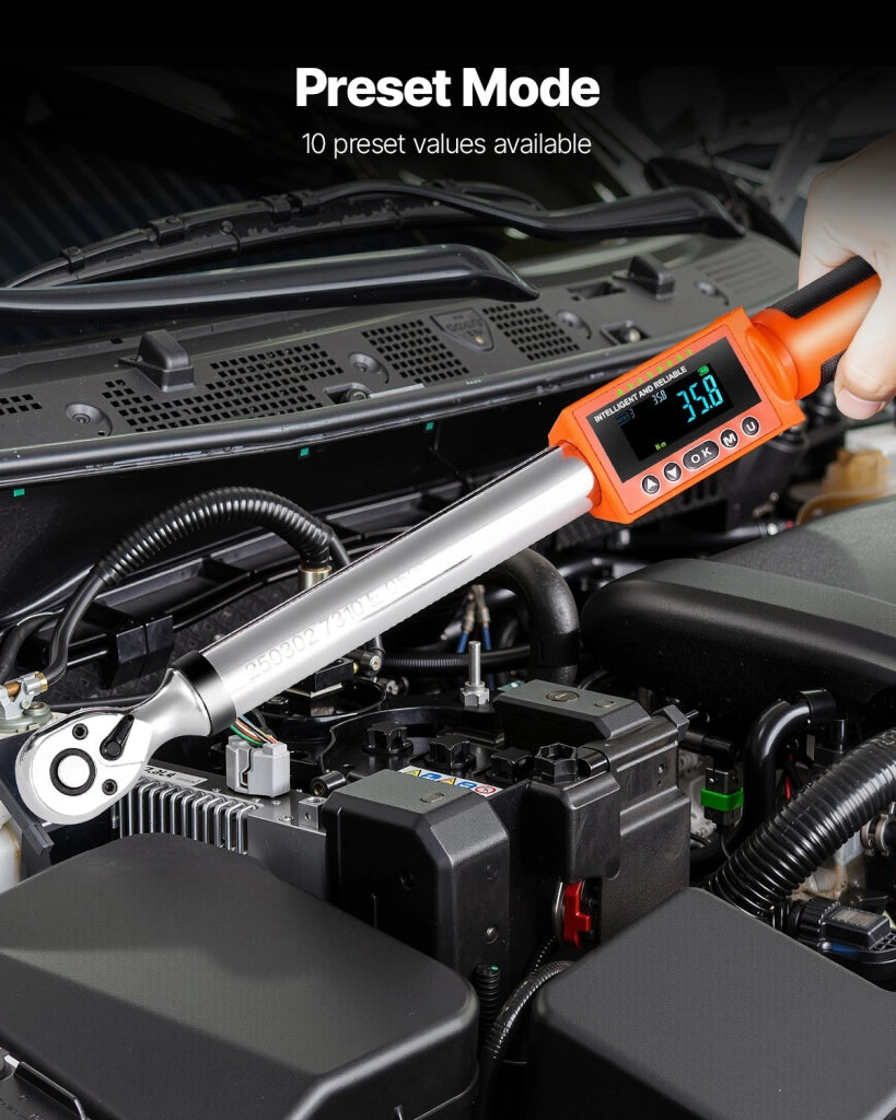 Set 2 Pezzi Chiavi Dinamometriche Digitali 1/2" e 3/8" SX3812, Precisione ±2% 72 Denti con Display LCD e LED per Officina e Auto