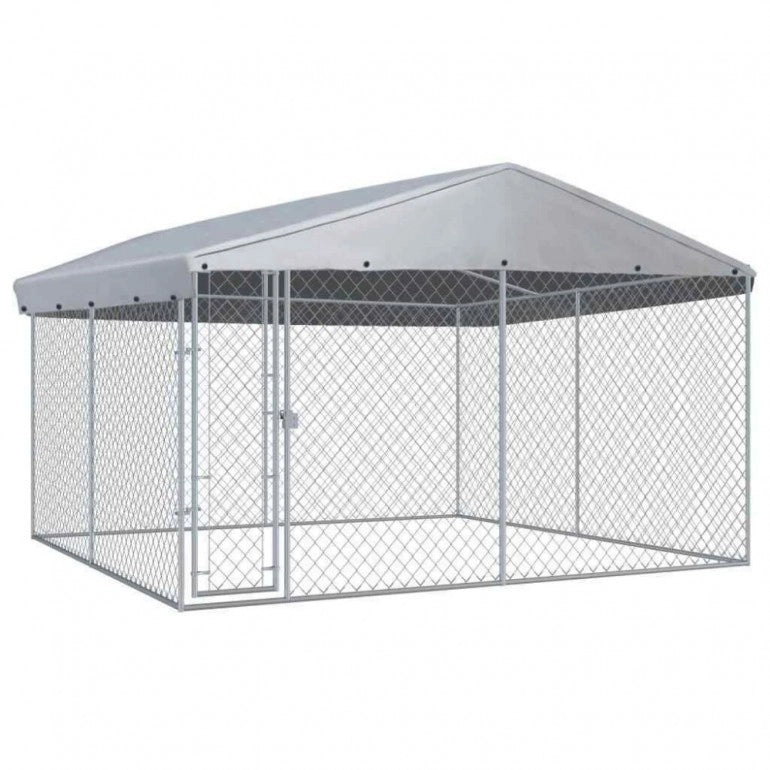 Box coperto da esterno per cani di qualità Ezooza Dabrova 380 x 380 x 240 cm di colore metallo