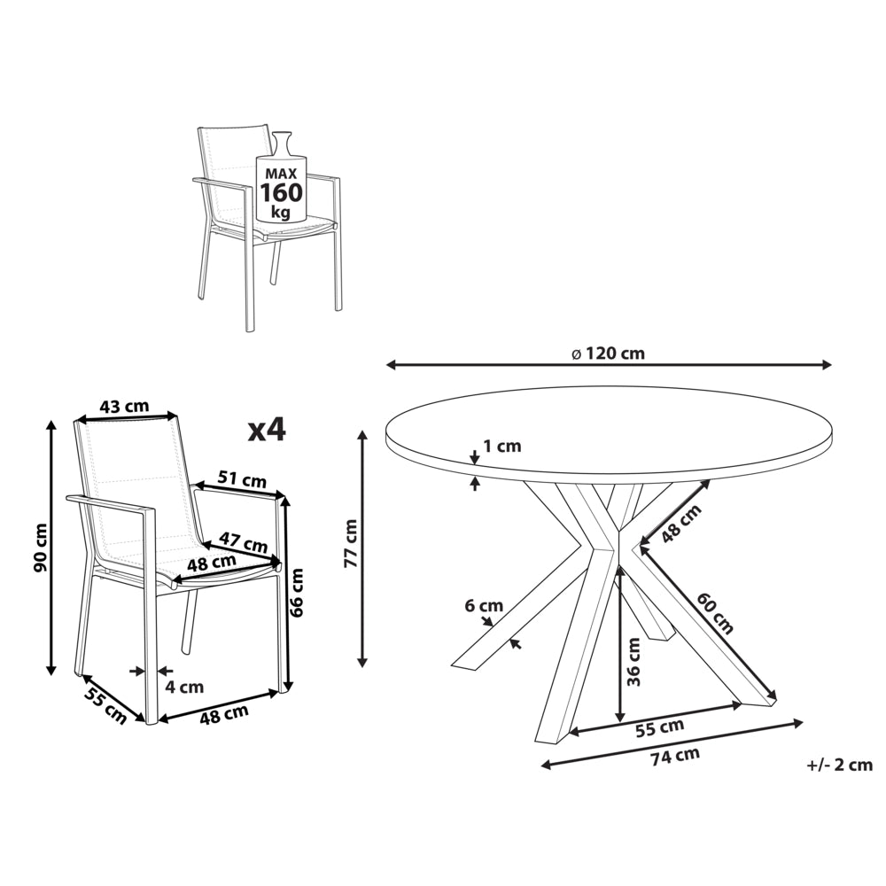 Set da pranzo da giardino con tavolo in alluminio nero con piano in vetro con 4 sedie giardino terrazzo elegante