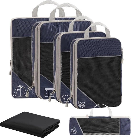 Set di organizzatori per valigia a compressione 6 pezzi per zaino e valigia - set di tascapeli per abbigliamento e scarpe - blu marino
