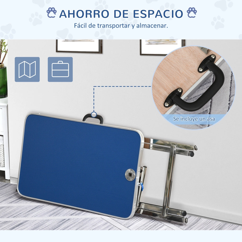 Tavolo Toelettatura Animali ¨C Xylo ¨C Piano Antiscivolo Gambe Pieghevoli 72x45x74-81cm Blu