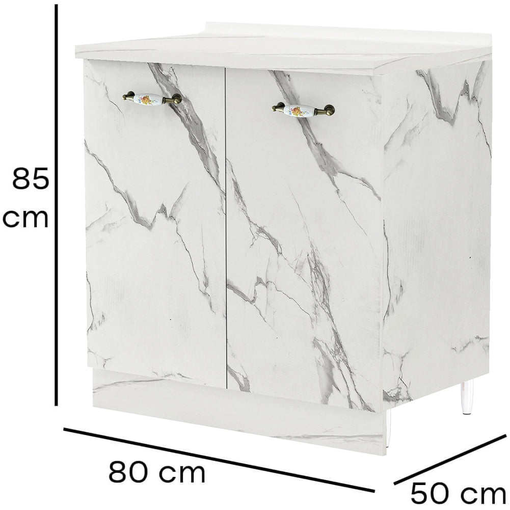 Mobile Base Cucina Componibile in Legno Bianco Effetto Marmo 2 Ante 2 Scomparti