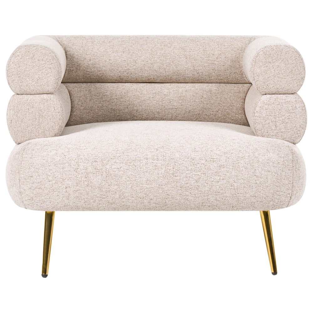 Poltrona beige rivestimento in tessuto gambe in acciaio dorato soggiorno camera da letto poltrona decorativa