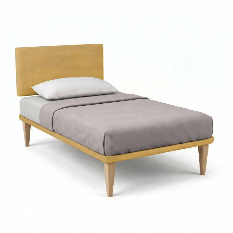 Letto imbottito Singolo 80x200 cm Flat - Con rete,Microfibra,Ocra