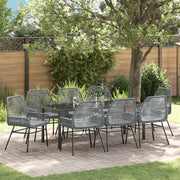 Set da Pranzo da Giardino da 9 Pezzi con Cuscini Grigio Polyrattan