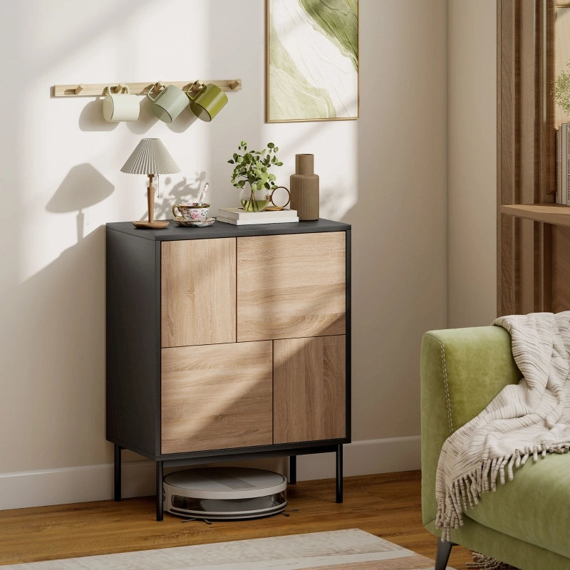 Cassettiera con ante push-to-open e gambe in metallo ¨C zephmum ¨C MDF nero e legno naturale