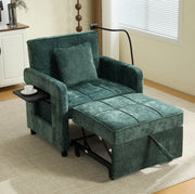 Poltrona letto 2 in 1 convertibile in chenille verde; 167 x 79 x 83 cm; con poggia-braccio