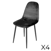 Set di 4 sedie LOLY, seduta e schienale in velluto nero, struttura in metallo nero