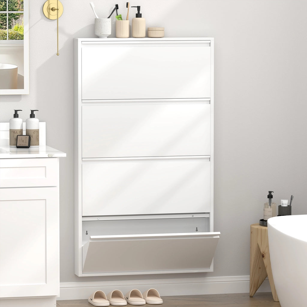 SCARPIERA A PARETE 89x45x13,5 cm Metallo Bianco con cassetti ribaltabili