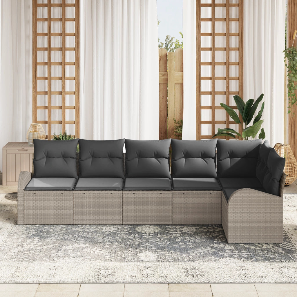 Set Divano da Giardino  6 Pezzi con Cuscini Grigio Chiaro Poly Rattan