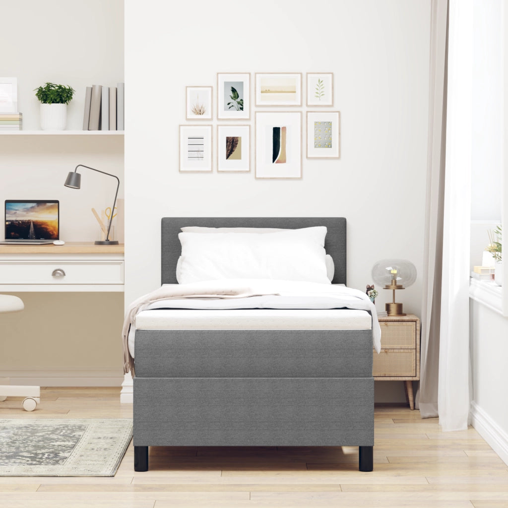 Letto con Rete a Molle con Materasso e Luce LED Grigio 80x200 cm Tessuto in Corduroy