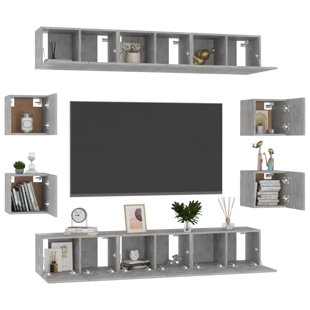 vidaXL Set di Mobili Porta TV 10pz Grigio Cemento in Legno Multistrato