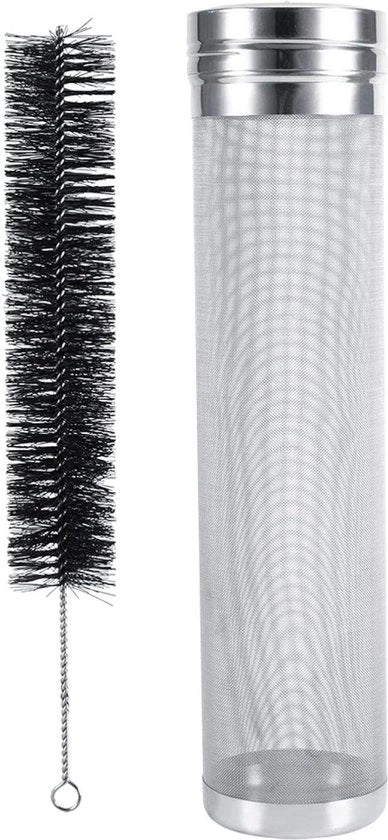Filtro per birra in acciaio inossidabile con rete a 300 micrometri - set di pennelli per pulizia - 7 * 29cm