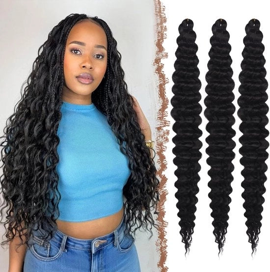 Estensioni di capelli a twist profondi a ghiglietto - 3 pacchi capelli sintetici bohemien a spirale 55 cm